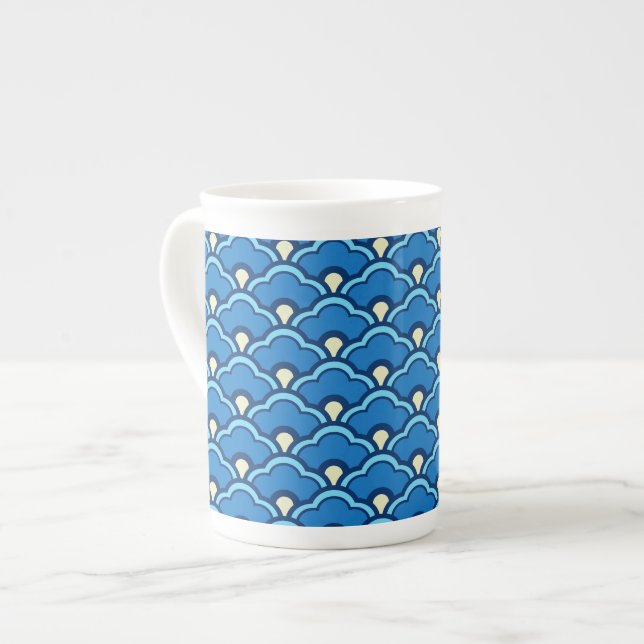 Caneca De Porcelana Deco Chinês Espalhaços, Ocean Blue e Indigo (Frente Esquerda)