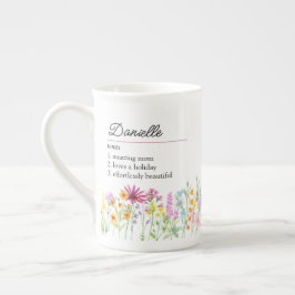 Caneca De Porcelana Definição de Nome com Borda de Flor Selvagem Delic