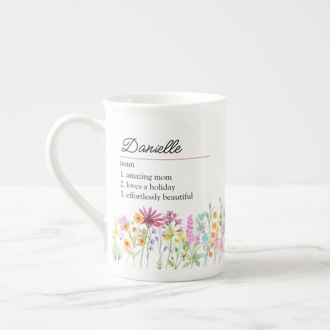 Caneca De Porcelana Definição de Nome com Borda de Flor Selvagem Delic (Esquerda)