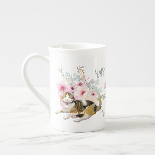 Caneca De Porcelana Delicar Bone China CALICO CAT MOM Birthday MUG (Esquerda)
