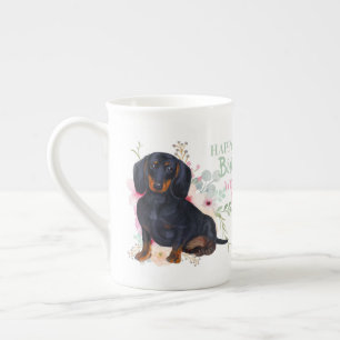 Caneca De Porcelana Delicar Bone China DACHSHUND Mamãe Aniversário