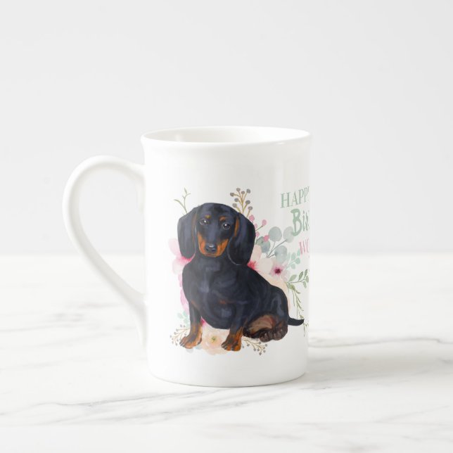 Caneca De Porcelana Delicar Bone China DACHSHUND Mamãe Aniversário (Esquerda)
