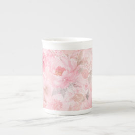 Caneca De Porcelana Desabrochar Rosado Aquarela Floral