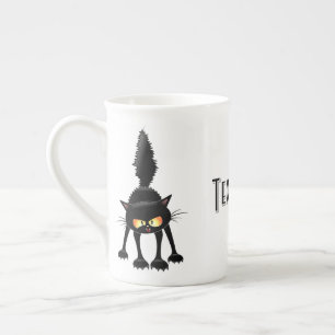 Caneca De Porcelana Desenho Animado de Gato Preto Engraçado e Feroz
