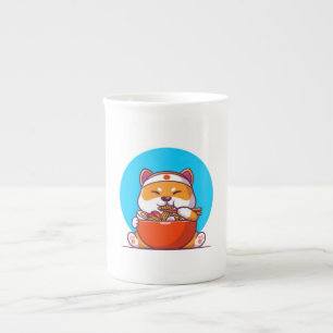 Caneca De Porcelana Desenho Animado de Shiba Inu Fofo Comendo Macarrão