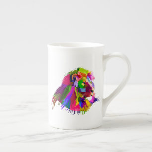Caneca De Porcelana Desenho de Arte Pop Prismática de Cabeça de Leão-6