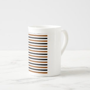 Caneca De Porcelana desenho de listras marrons pretas e brancas