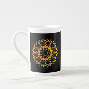 Caneca De Porcelana Desenho de Mandala Único Dourado-95747