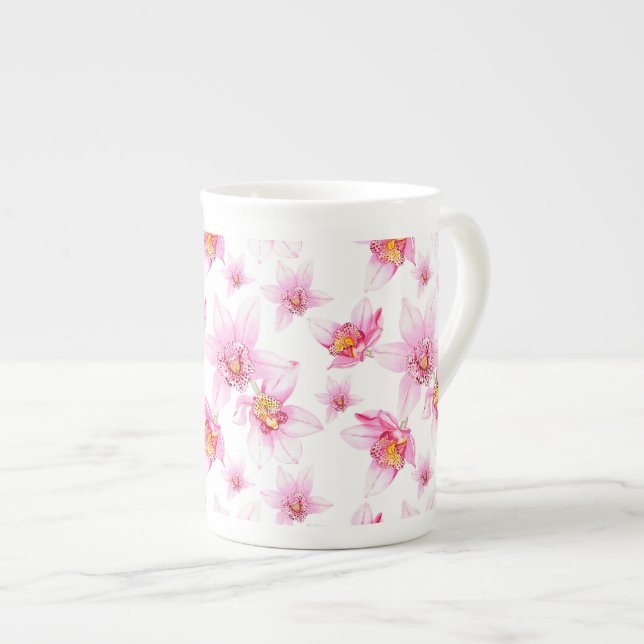 Caneca De Porcelana Desenho de Orquídeas em Aquarela 15  (Frente Esquerda)