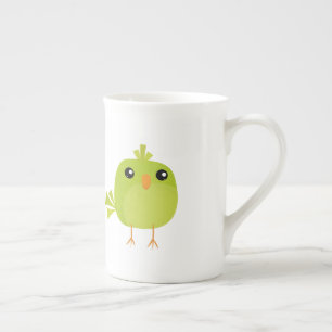 Caneca De Porcelana Desenho de Pássaro Verde