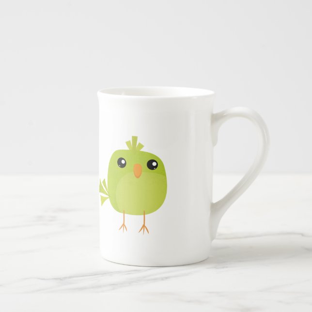 Caneca De Porcelana Desenho de Pássaro Verde   (Direita)
