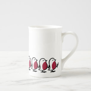 Caneca De Porcelana Desenho simples de linha de pássaros Robins Marcha