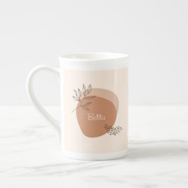 Caneca De Porcelana Design de folha Boho com nome personalizado