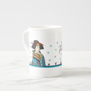Caneca De Porcelana Design japonês da senhora, caneca da porcelana