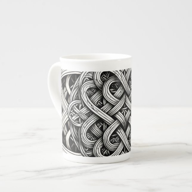Caneca De Porcelana Detaillierte Schwarz-Weißer keltischer Knoten 0001 (Frente Esquerda)