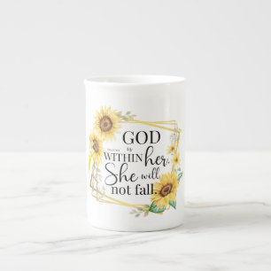 Caneca De Porcelana Deus está dentro dela - Salmo 46:5 Cristão Sunflow