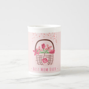 Caneca De Porcelana Dia das Mães,Melhor Mãe do Mundo, com Flor Linda