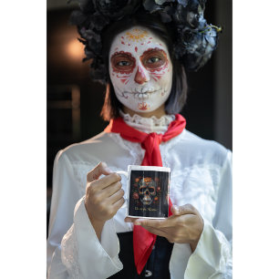 Caneca De Porcelana Dia de los Muertos pintou crânio personalizável