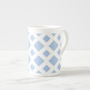 Caneca De Porcelana Diamantes Azuis Claro em Branco