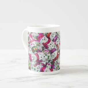 Caneca De Porcelana Doce Snowmen Mágica de osso rosa