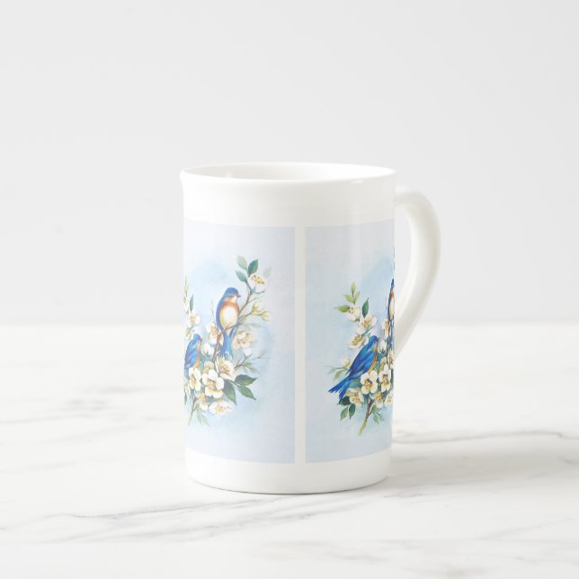 Caneca De Porcelana Dois Bluebirds (Frente Esquerda)