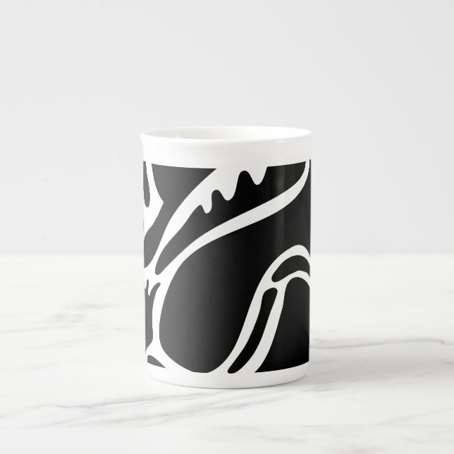 Caneca De Porcelana Doodle Abstrato Preto e Branco 4 de 8 (Frente)