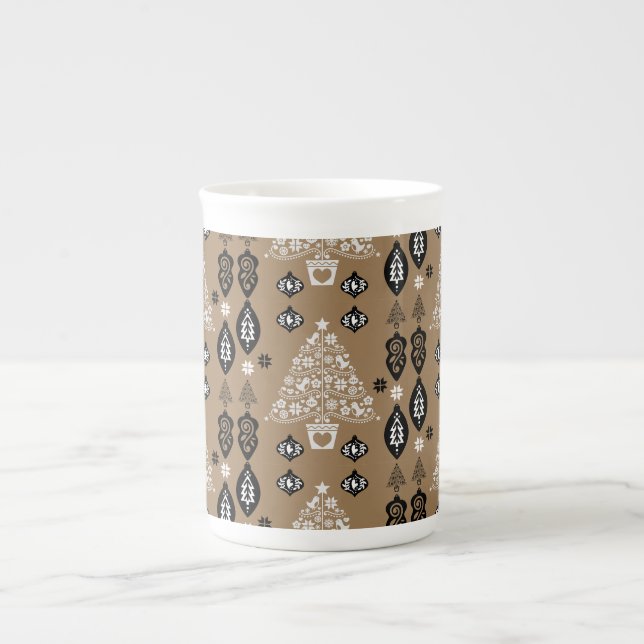 Caneca De Porcelana Dourado Decinto de Natal Norueguês (Frente)