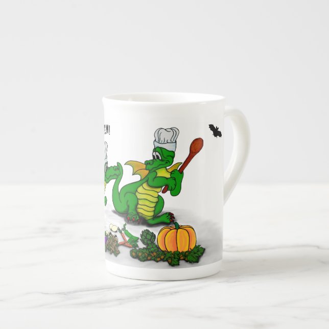 Caneca De Porcelana Dragões - Feliz Halloween! Hoje eu cozinho (Frente Esquerda)