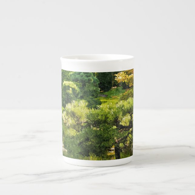 Caneca De Porcelana Efeito de Pintura de Jardim Japonês Paisagem (Frente)