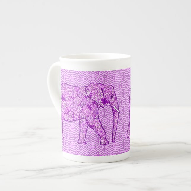 Caneca De Porcelana Elefante da flor - roxo amethyst (Frente Esquerda)