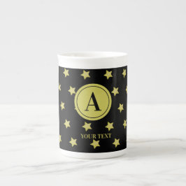 Caneca De Porcelana Elegant Gold & Black Star Pattern Monogram