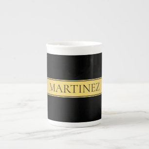 Caneca De Porcelana Elegante Faux Dourado Listra e Fundo Preto ou faça