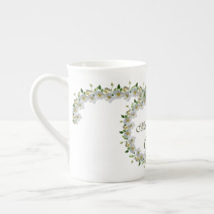 Caneca De Porcelana Elegante Rosas Brancas Greenery Mãe da Noiva