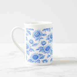 Caneca De Porcelana Elegantes Girassóis Toile du Jouy - Botânica Azul