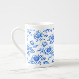 Caneca De Porcelana Elegantes Girassóis Toile du Jouy - Botânica Azul