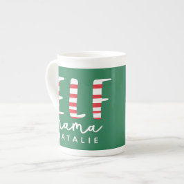 Caneca De Porcelana Elf mama festivo vermelho, verde e branco Natal