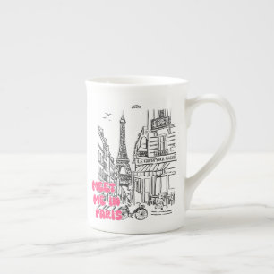 Caneca De Porcelana Encontro Fofo em Paris – Café Francês & Torre Eiff