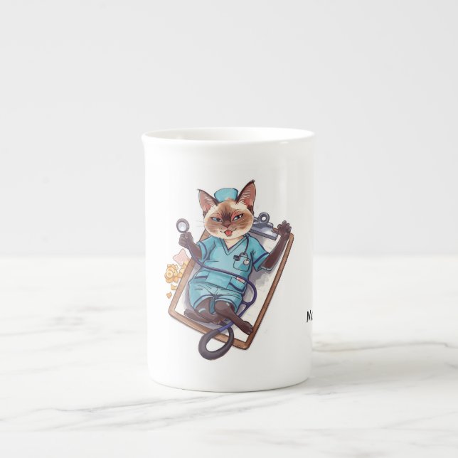 Caneca De Porcelana Enfermeira tira soneca para os gatinhos (Frente)