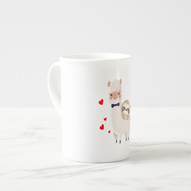 Caneca De Porcelana Engraçado Sloth Riding Lama Shirt Engraçado Alpaca (Frente Esquerda)