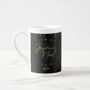 Caneca De Porcelana Entretenimento de Natal Dourado e preto elegante