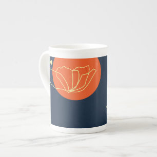 Caneca De Porcelana Esboço amarelo da papoila