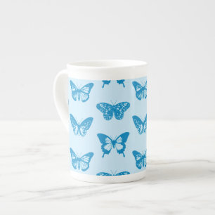 Caneca De Porcelana Esboço da borboleta, azul-ceruliano e azul-céu