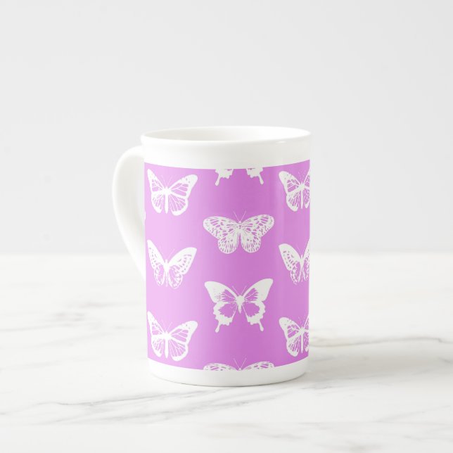Caneca De Porcelana Esboço da borboleta, orquídea e branco (Frente Esquerda)