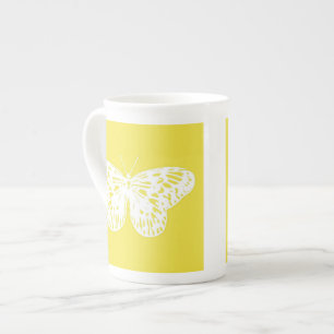 Caneca De Porcelana Esboço de borboleta, ouro de mostarda e branco