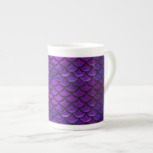 Caneca De Porcelana Escalas de Sereia Púrpura e Azul