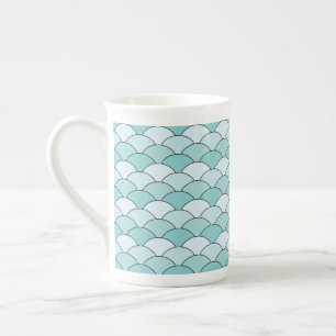 Caneca De Porcelana Escamas de Dragão, Ventoinhas, Ondas, Seigaiha, Az