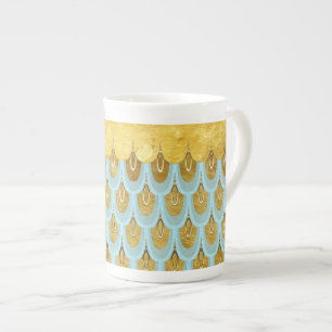 Caneca De Porcelana Escamas De Peixe De Sereia Azul-Brilhante