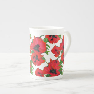 Caneca De Porcelana Escarlate Oriental Poppies Patterno em Branco