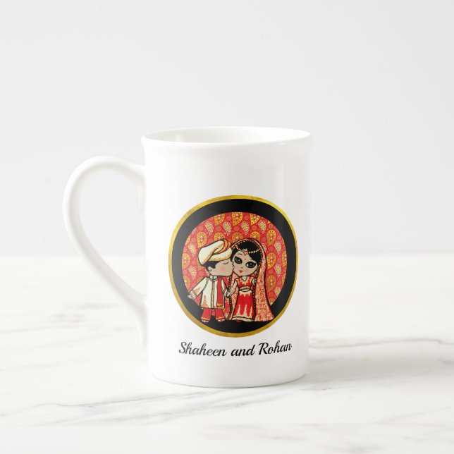 Caneca De Porcelana Esposa Casal de Casamento de Cartoon Indiano Perso (Esquerda)