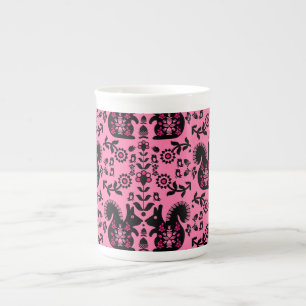 Caneca De Porcelana Esquilo Arte Foliar Nórdica Escandinava